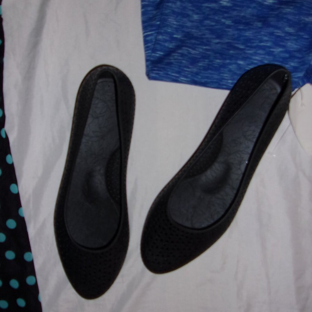 rubber womens size 8 black  casual dress flats shoes flat eight